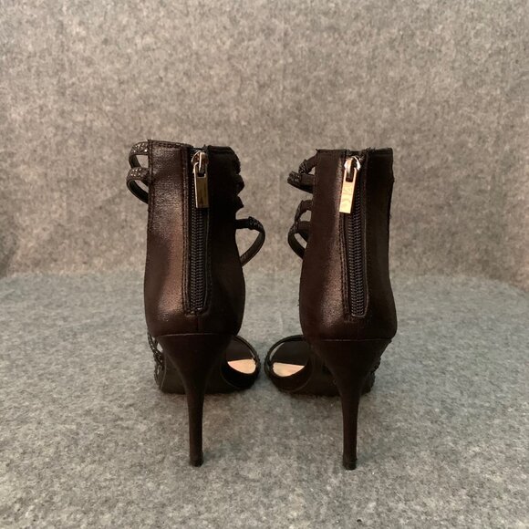 Taxi Women’s Black Glitter Zipper Heel Rhinestones Details Open Toe Shoes - Picture 9 of 10